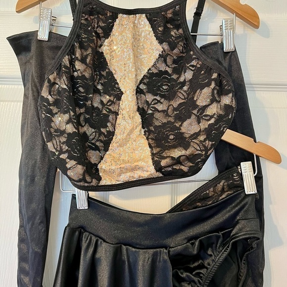 Pumpers Dance Competition Costume Solo Jazz Musical Theater Black Satin Lace - Picture 4 of 8